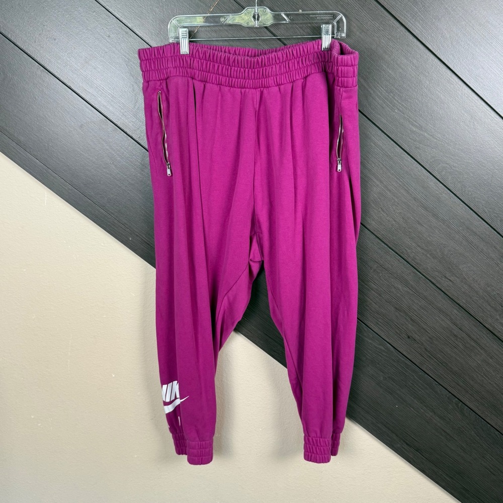 Nike Air Women's 2X Magenta Pink Jogger Sweatpants Logo Zip Pockets Athletic